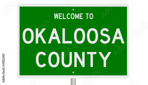 Rendering of a green 3d highway sign for Okaloosa County photo