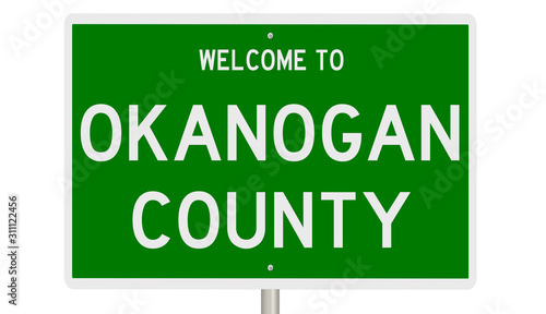 Rendering of a green 3d highway sign for Okanogan County