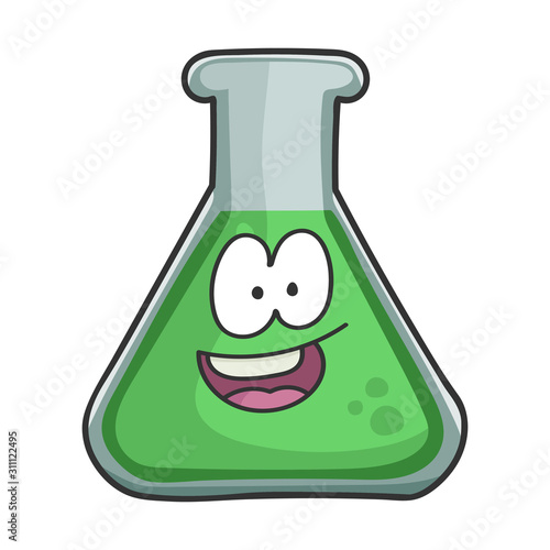 Happy smiling science test tube cartoon