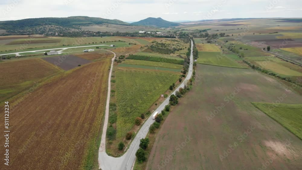 Aerial drone shot over the countryside roads in Bulgaria Aerial drone shot over the countryside roads in Bulgaria
