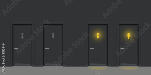 two black wc doors on black wall