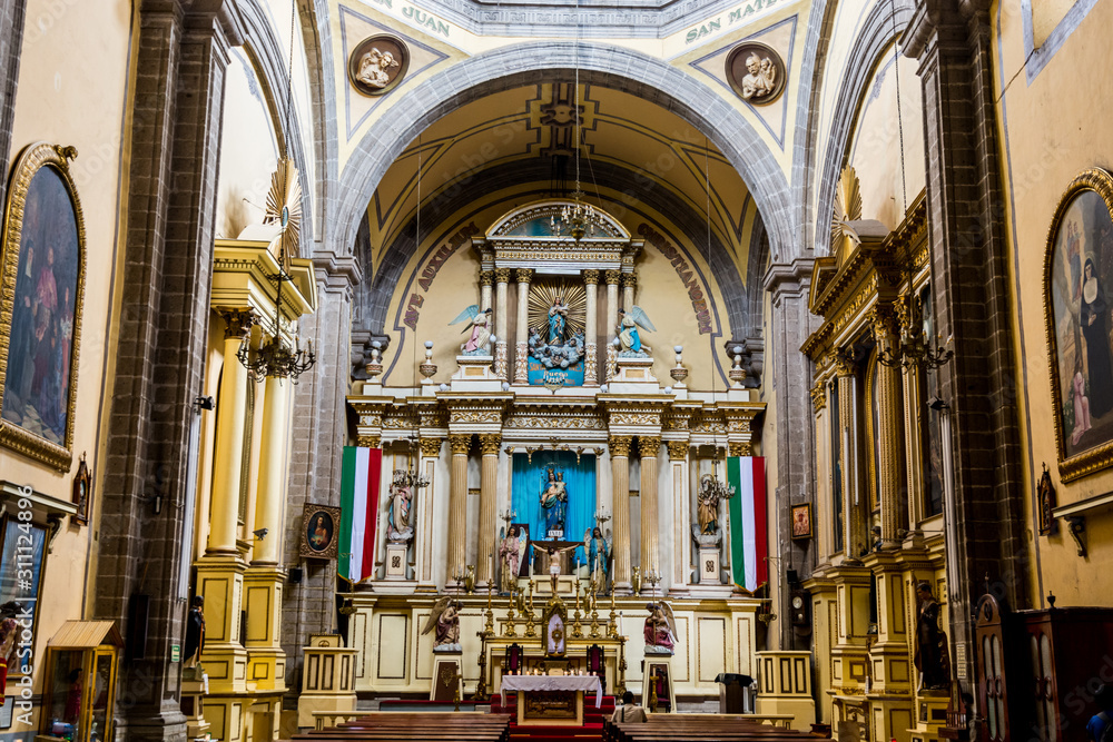 Interiors of Cathedral church in downtown of Mexico City.