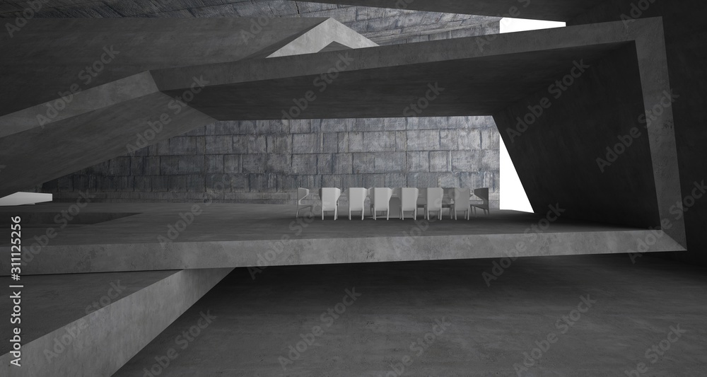 Fototapeta premium Abstract architectural concrete interior of a minimalist house with swimming pool. 3D illustration and rendering.