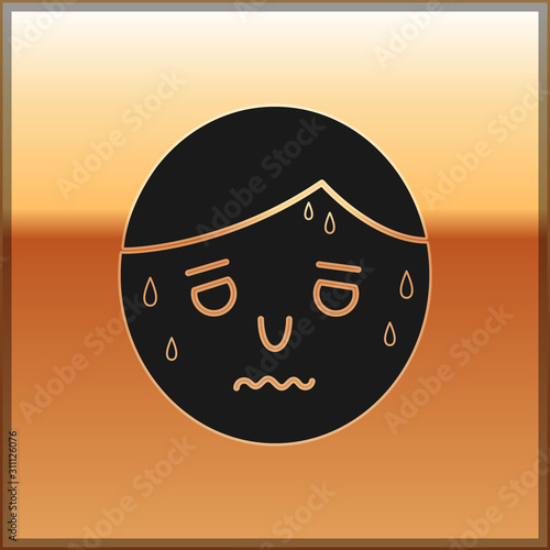 Black Man with excessive sweating icon isolated on gold background. Vector Illustration