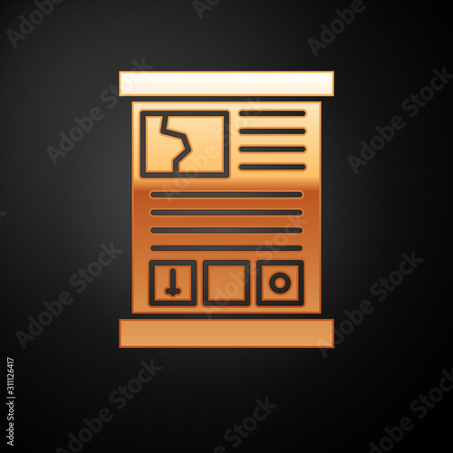 Gold Game guide icon isolated on black background. User manual, instruction, guidebook, handbook. Vector Illustration