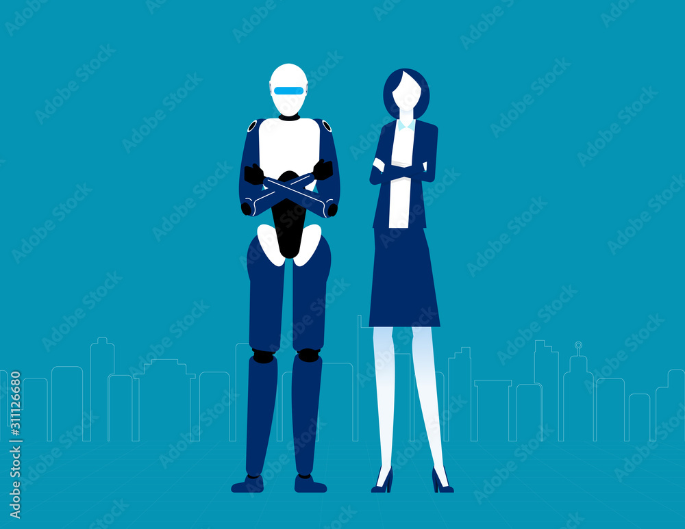 Humanoid robot and businessman. Futuristic cartoon character design ...