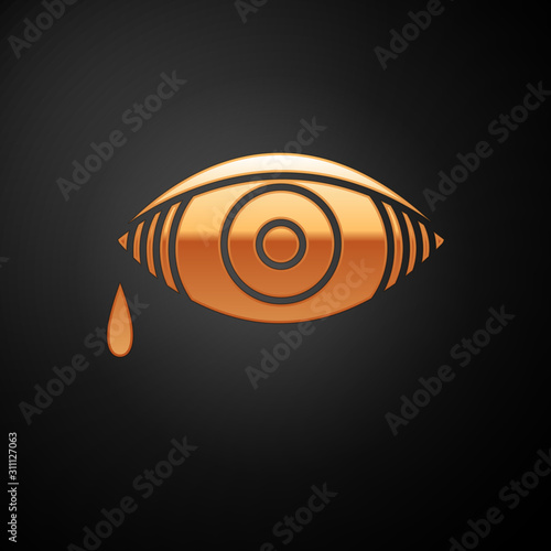 Gold Reddish eye due to viral, bacterial or allergic conjunctivitis icon isolated on black background. Vector Illustration