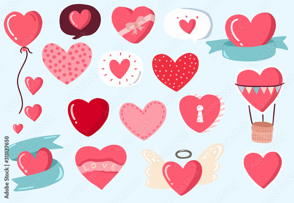 Cute object valentine collection with balloon,heart,ribbon.Vector illustration for icon,logo,sticker,printable