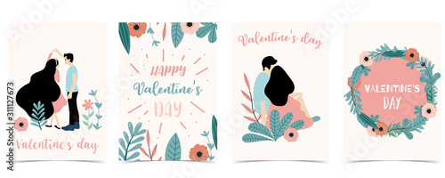 Collection of love background set with leaves,flower,couple.Editable vector illustration for Valentine’s day invitation,postcard and website banner
