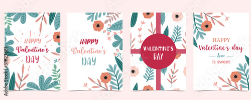 Collection of love background set with leaves,flower,ribbon.Editable vector illustration for Valentine’s day invitation,postcard and website banner