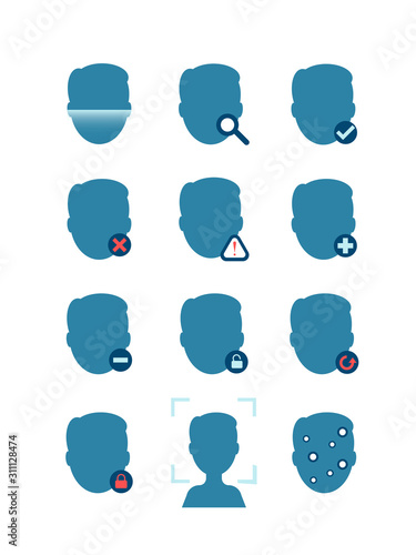 Face Recognition icons,Cyber security concept. Digital security authentication concept. Biometric authorization. Identification