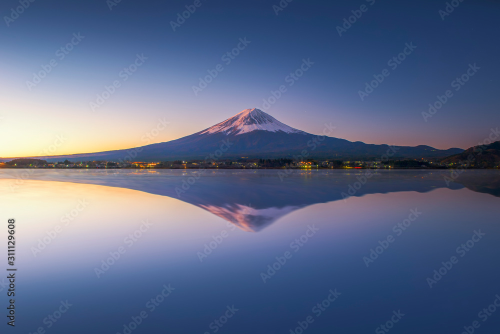 Fuji Mountain Reflection at Sunrise, Kawaguchiko Lake, Japan