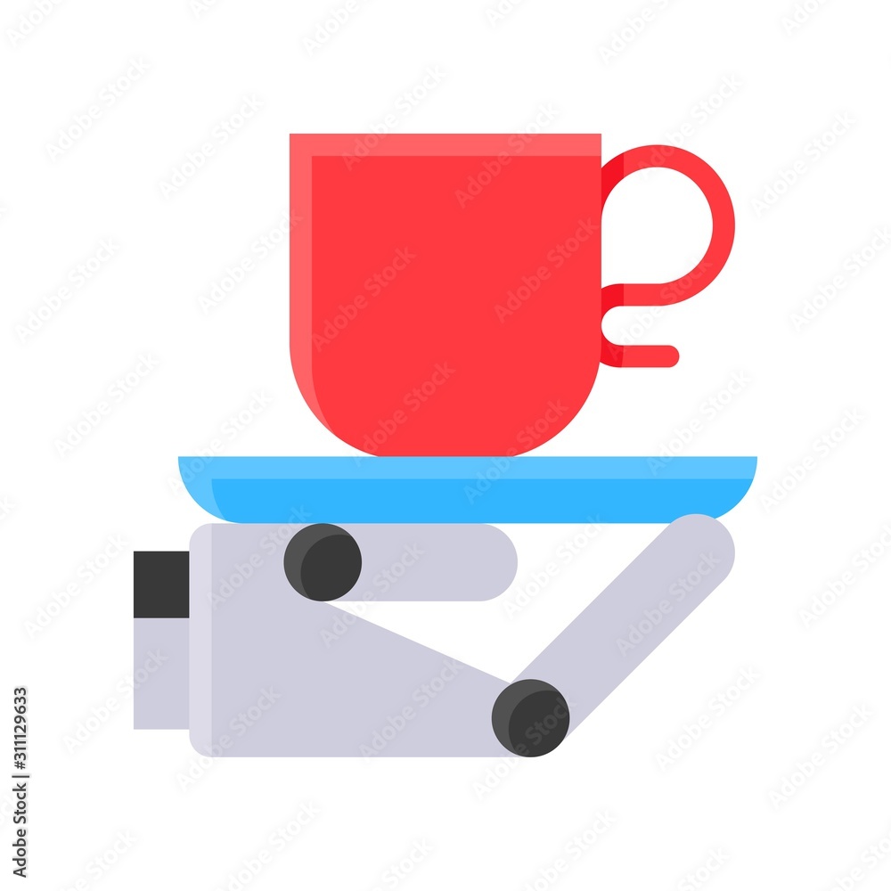 Robot hand holding coffee cup vector, Robotics related flat design icon Robot hand holding coffee cup vector, Robotics related flat design icon