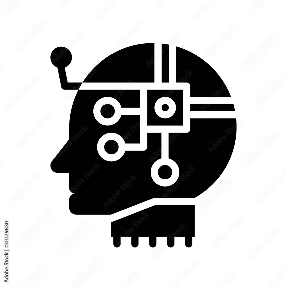 Robot head with circuit chip vector, Artificial related sollid design icon Robot head with circuit chip vector, Artificial related sollid design icon