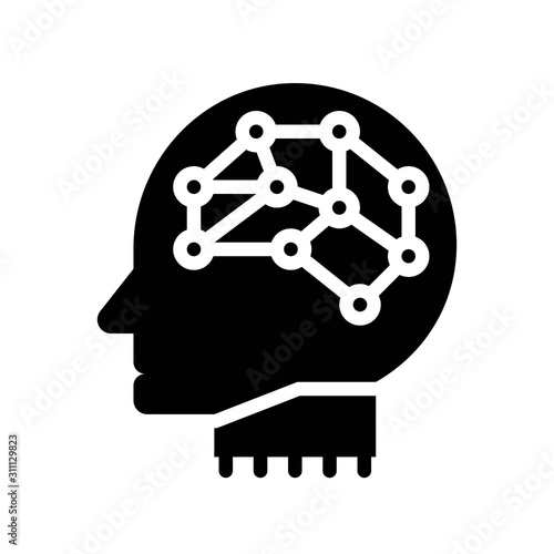 Robot head with neural network vector, Artificial related sollid design icon