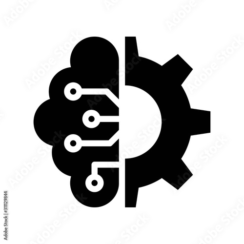 Half brain and half gear vector, Artificial related sollid design icon