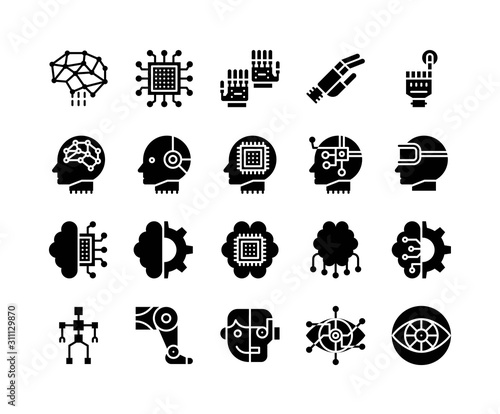 Artificial related solid design icon set, vector illustration