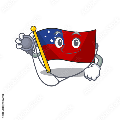 Cute flag samoa Scroll cartoon character in a Doctor with tools