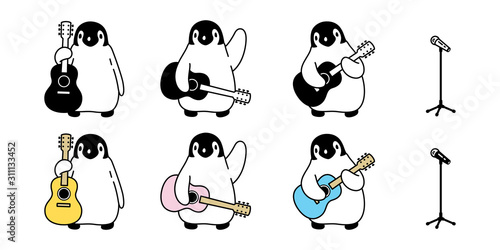 penguin vector guitar icon logo musician bass ukulele cartoon character illustration symbol graphic doodle design