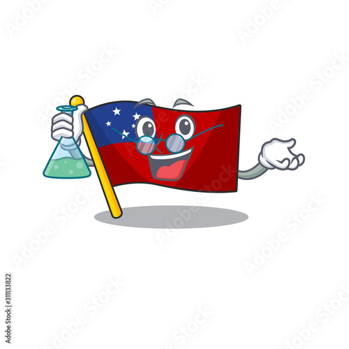 Funny and Smart Professor flag samoa Scroll mascot holding glass tube