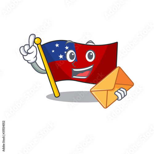 Happy face flag samoa Scroll mascot design with envelope