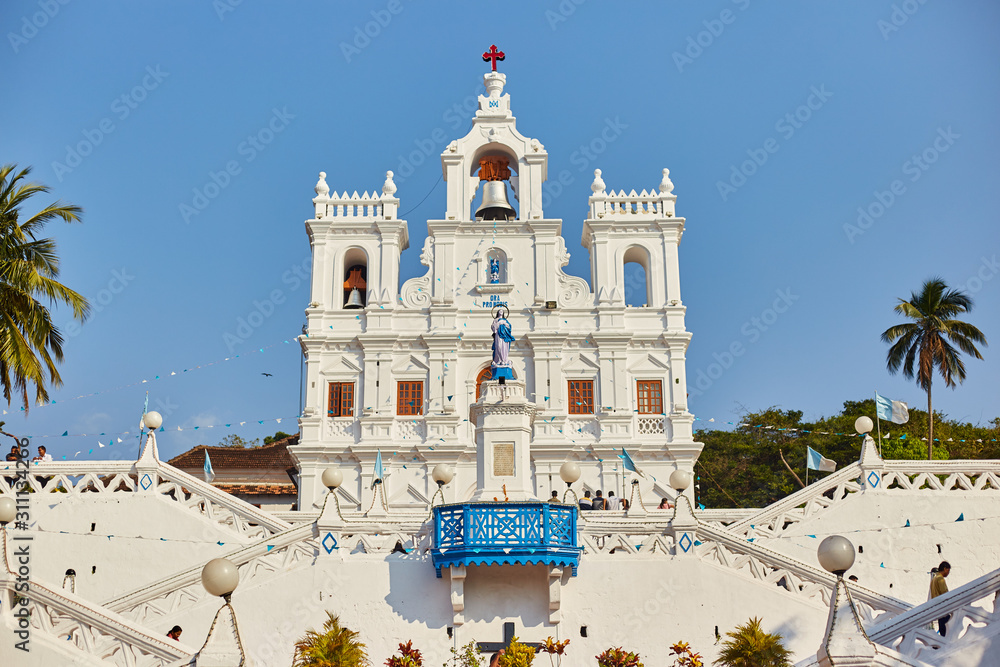 Panjim, India - 15 December 2019: Church of Our Lady of the Immaculate Conception - obrazy, fototapety, plakaty 