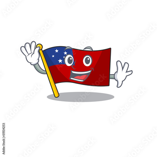 Waving cute smiley flag samoa Scroll cartoon character design