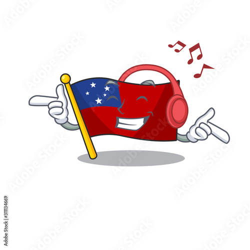 Listening music flag samoa Scroll mascot cartoon character design
