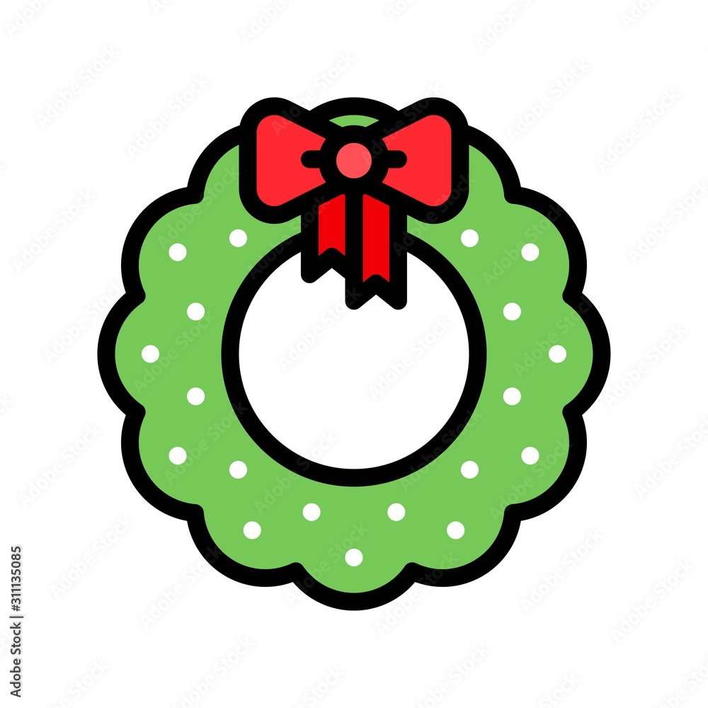 Christmas Wreath vector illustration, filled design icon Christmas Wreath vector illustration, filled design icon