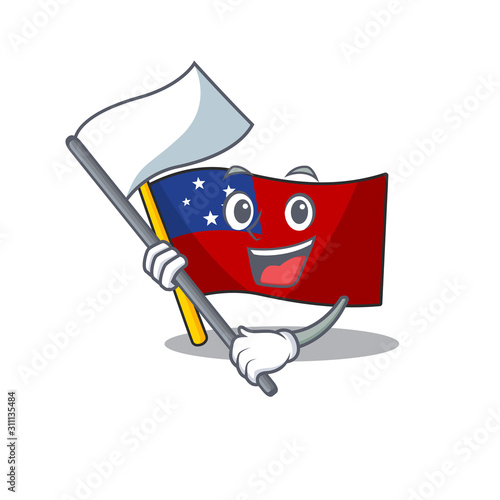 cute flag samoa Scroll cartoon character style with standing flag