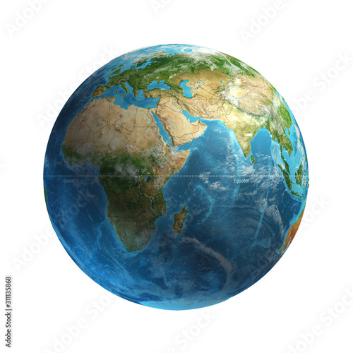 Earth globe isolated on white background. Elements of this image furnished by NASA.clipping path