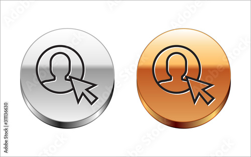 Black line User of man in business suit icon isolated on white background. Business avatar symbol - user profile icon. Male user sign. Silver-gold circle button. Vector Illustration