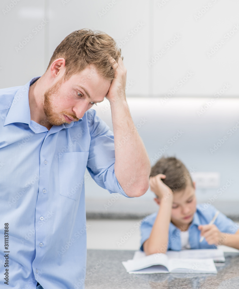 Fototapeta premium Father worries about bad study their child