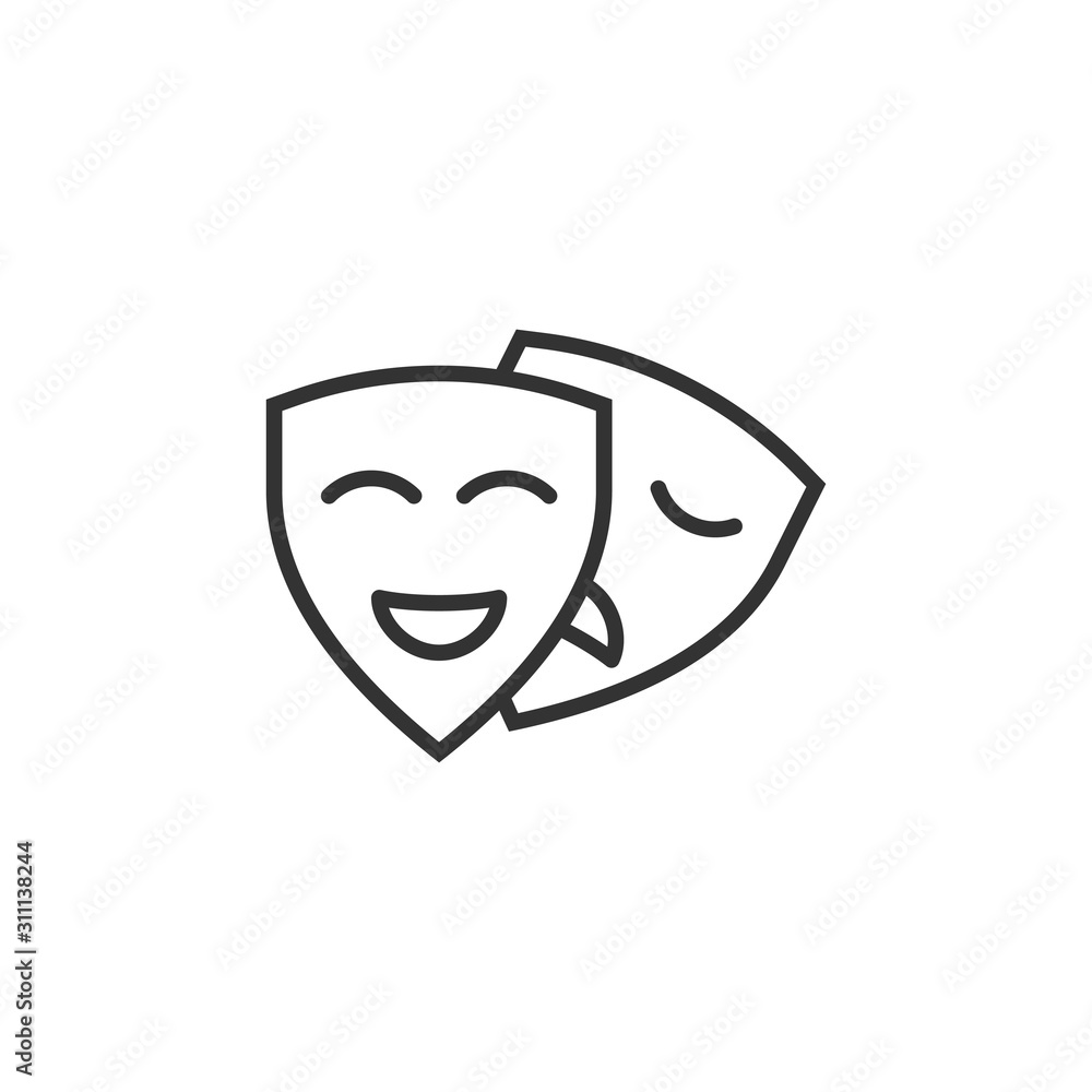 Theater mask icon in flat style. Comedy and tragedy vector illustration on white isolated background. Smile face business concept.