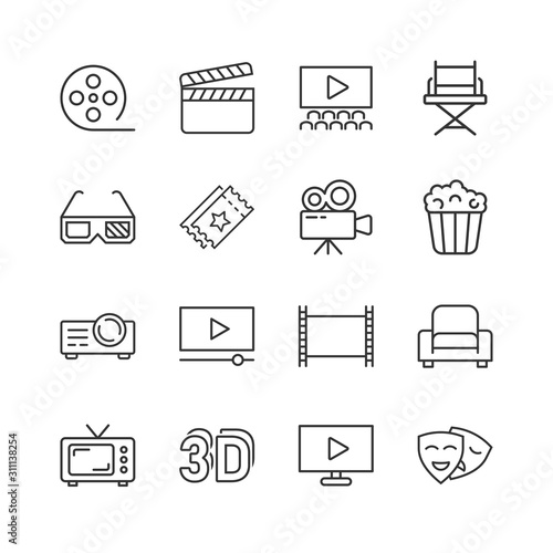 Cinema line icon in flat style. Entertainment set vector illustration on white isolated background. Movie media business concept.