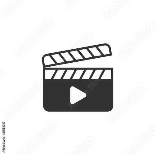 Film icon in flat style. Movie vector illustration on white isolated background. Clapper video business concept.