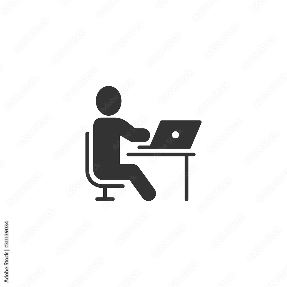 People with laptop computer icon in flat style. Pc user vector illustration on white isolated background. Office manager business concept.