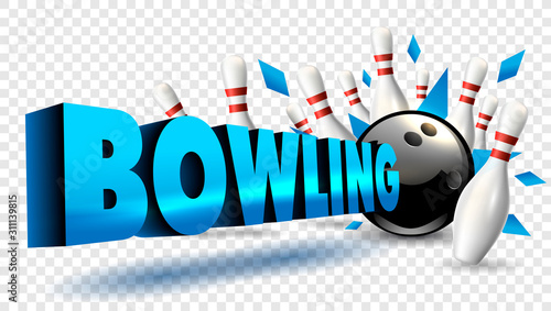 Bowling word blue color. Vector clip art illustration.