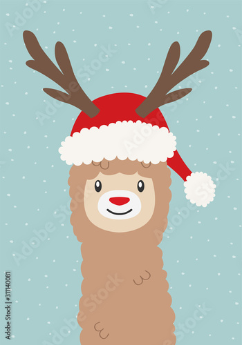 lama als rentier verkleidet an weihnachten