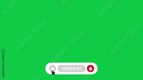Pop up youtube subscribe like bell icon button clicked animation motion graphic with chroma green screen clip template 4k photo
