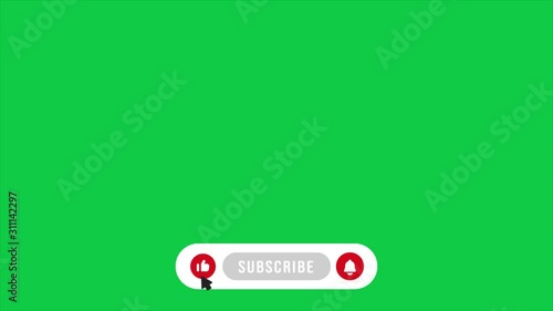 Youtube subscribe like bell icon button pop up clicked animation motion graphic with chroma green screen background clip template