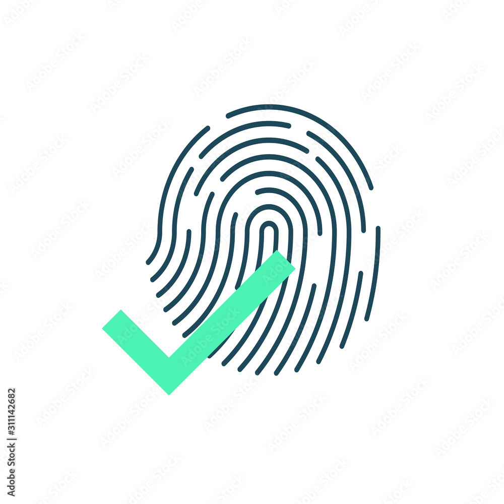 Fingerprints and check mark,Cyber security concept. Digital security authentication concept. Biometric authorization. Identification Fingerprints and check mark,Cyber security concept. Digital security authentication concept. Biometric authorization. Identification