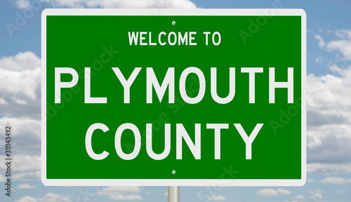 Rendering of a gren 3d highway sign for Plymouth County