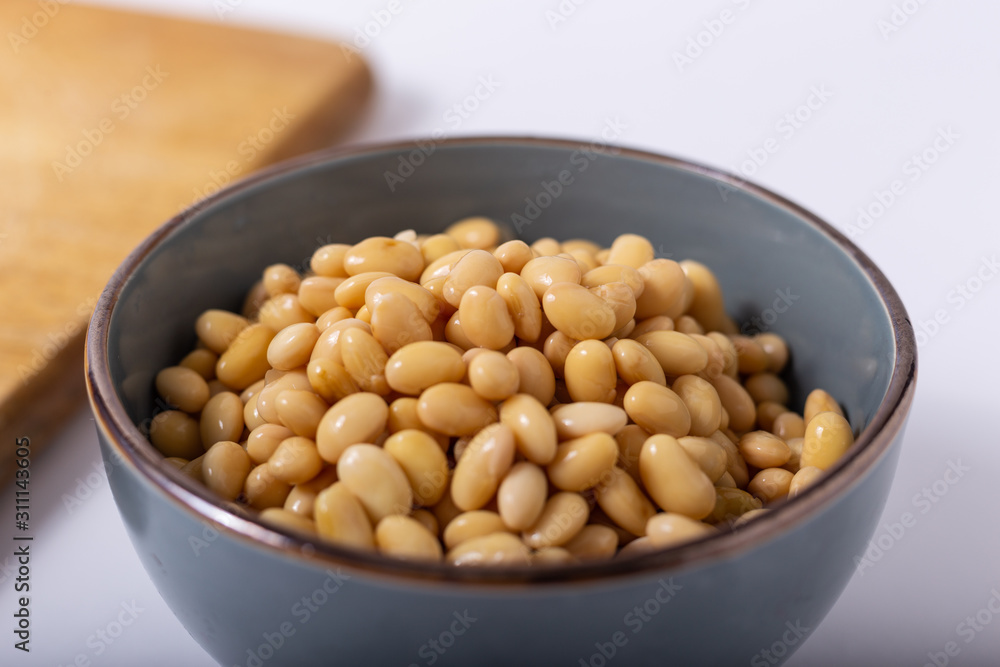 bowl with yellow soy beans. close up bowl with yellow soy beans. close up