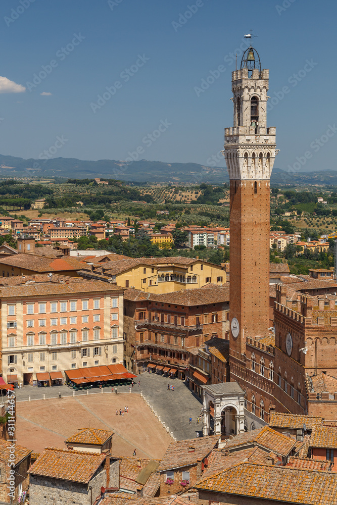 SIENA / ITALY - JULY 2015: View to the historic centre of Siena town, Italy