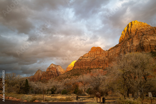 Epic cloud formations after a storm over canyons in Zion National Park, Utah photo