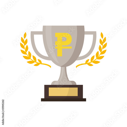 Silver trophy with gold rouble sign,vector illustration