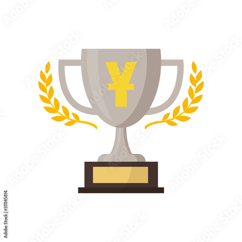 Silver trophy with gold yen sign,vector illustration