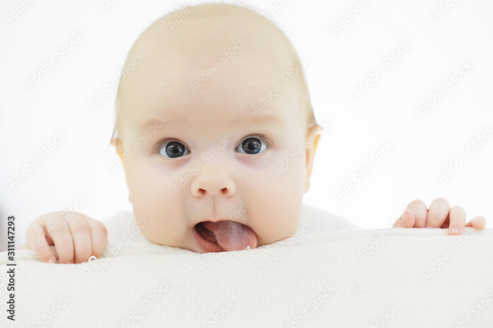 Baby and emotions. Little baby and place for text. Baby and emotions. Little baby and place for text.
