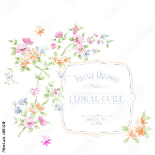 Elegant watercolor flower invitation card design,Flowers watercolor illustration